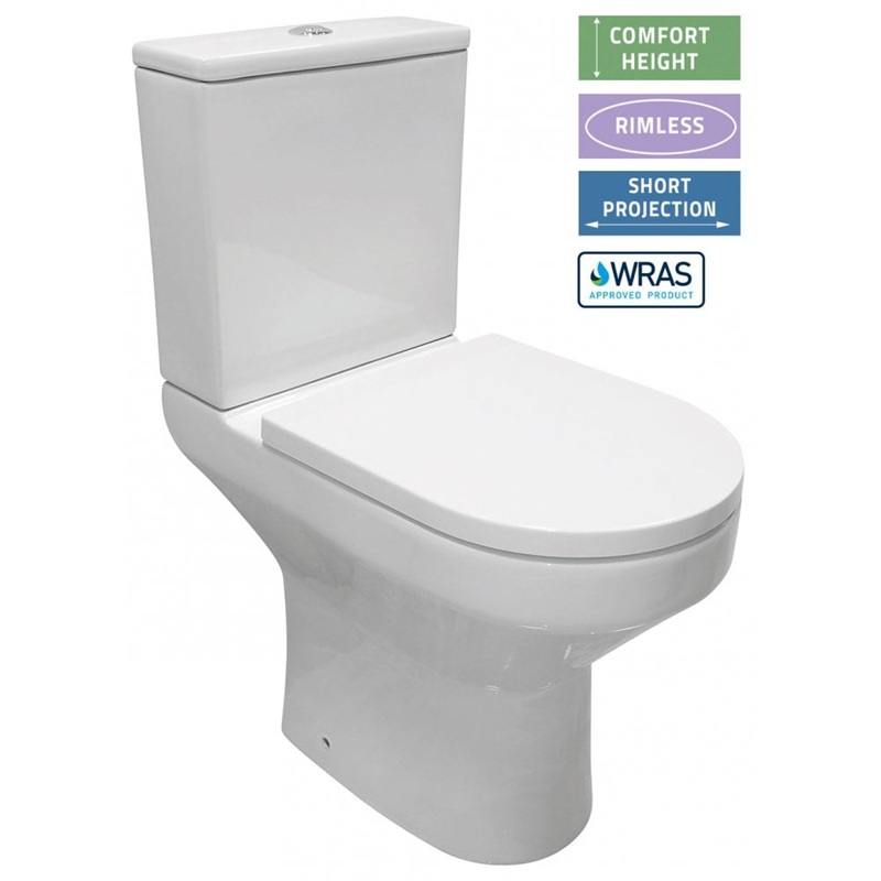 Evora Tall Rimless Close Coupled Pan & Soft Close Seat - Open Sided